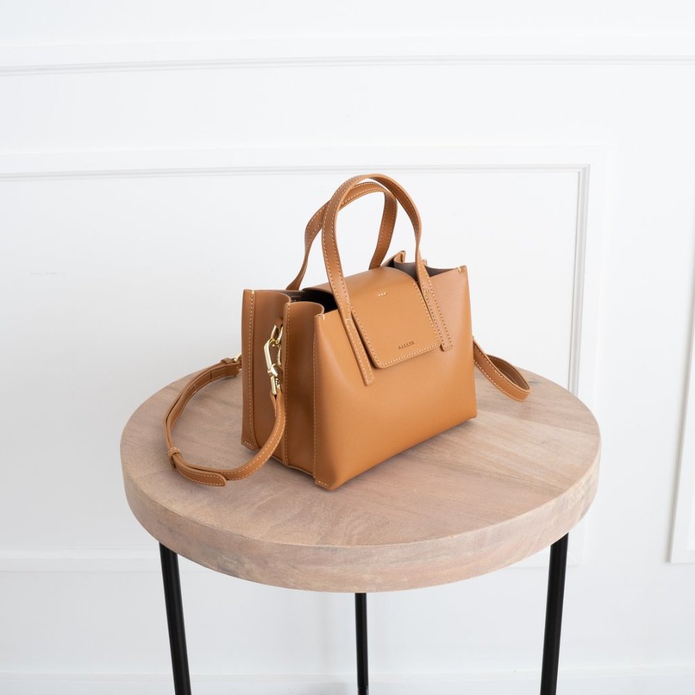 😍 Stella Mini Satchel Bag - Genuine Leather - Burnt Caramel - Picture 8 of 15